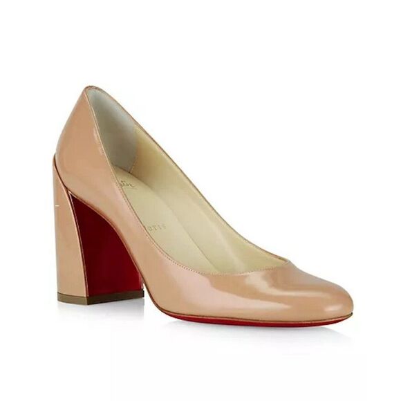 CHRISTIAN LOUBOUTIN Miss Sab 85 Patent Leather Block Heel Pumps Blush 39.5 - Picture 3 of 11